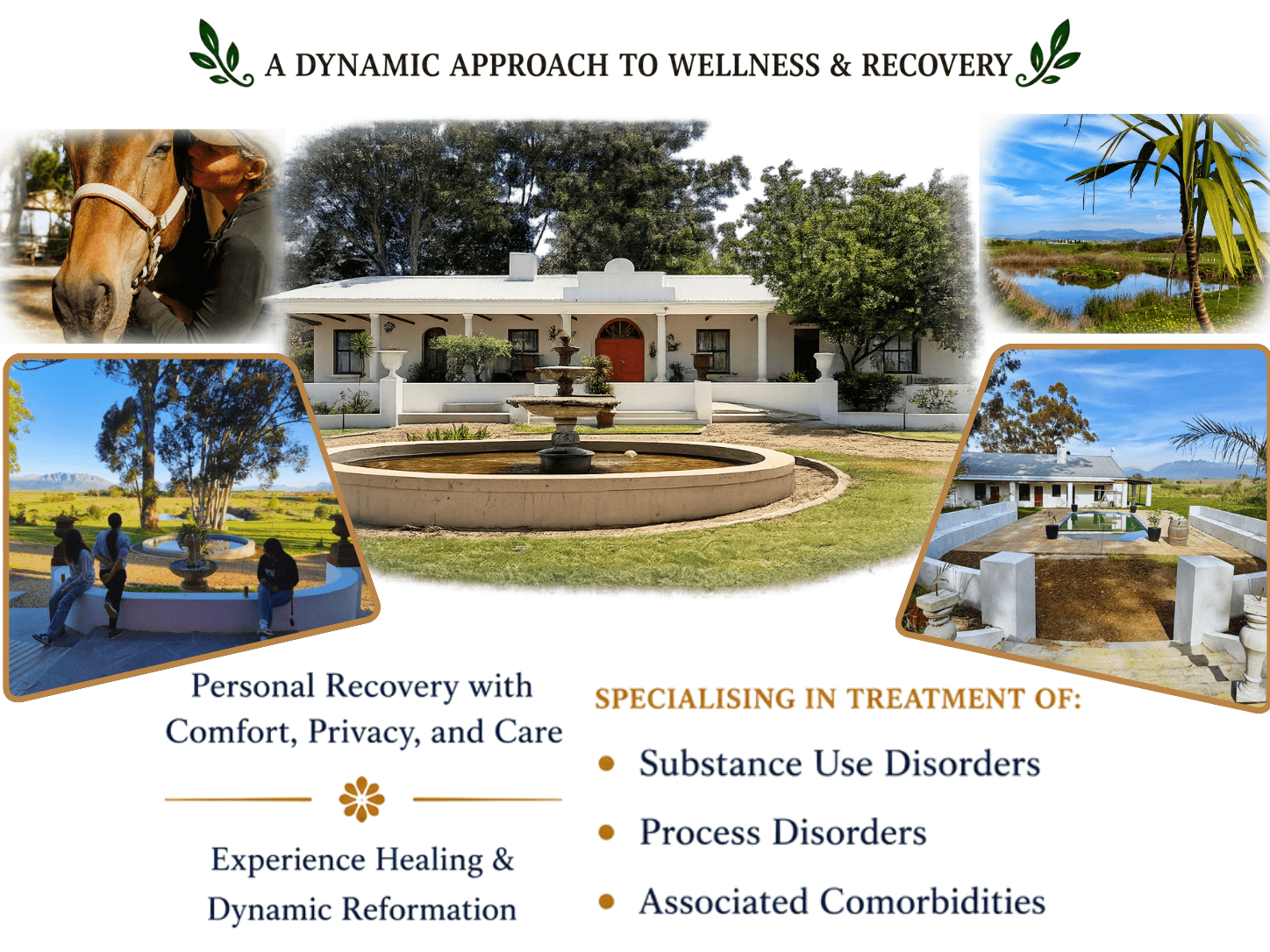 Renewal Recovery Ranch wellness and addiction recovery centre with therapy facilities, gym, pool and peaceful rehabilitation environment in South Africa